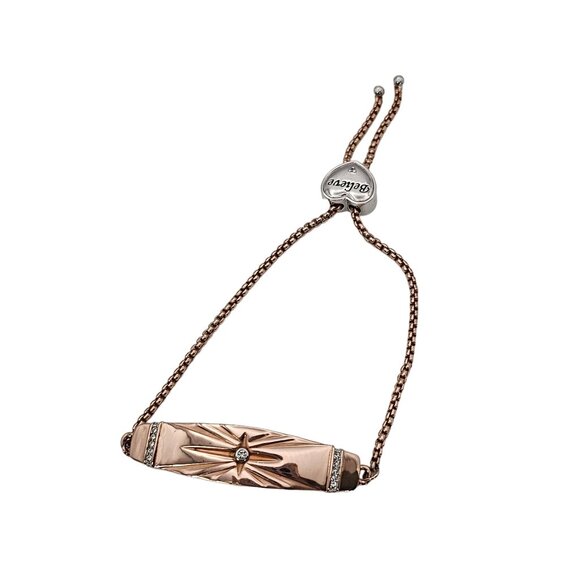 18K Rose Gold Plated Copper Bracelet "Believe" Swarovski Crystals Faith Charm - Picture 2 of 13